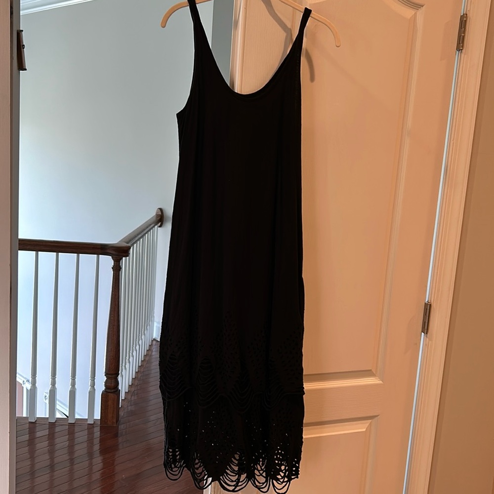 Beautiful long cotton black dress with gorgeous detailed bottom
